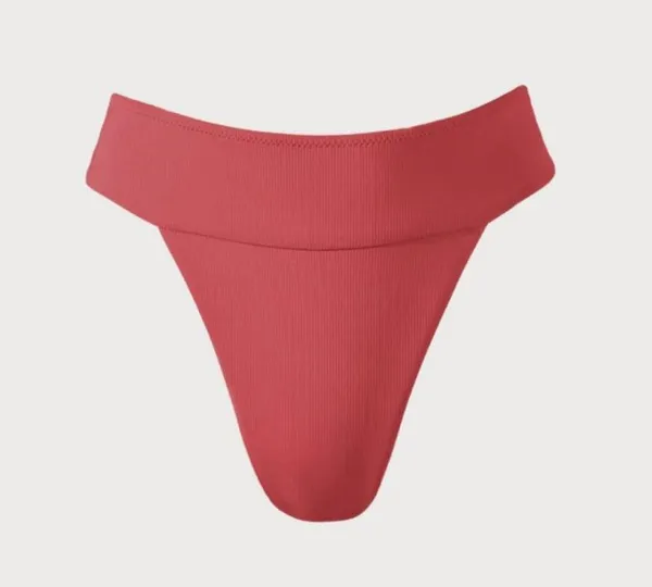 Berlook Red Ribbed High Cut Wide Waistband Bikin Bottom ONLY 70 - Image 6
