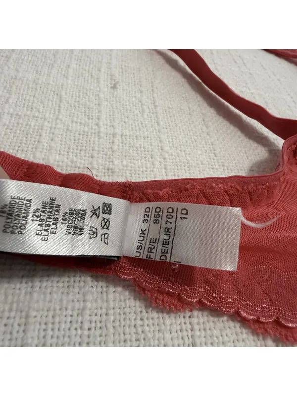 Cosabella Prettie Bra Coral Pink Lace Sz 32D Underwire Unlined Made In Italy - Image 7
