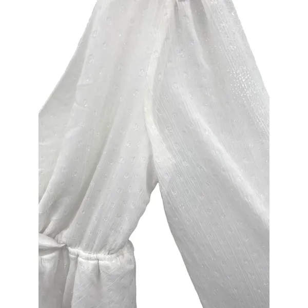 Tiered Ruffle White Mini‎ Dress Womens Large V Neck Romantic Feminine Tie Back - Image 2