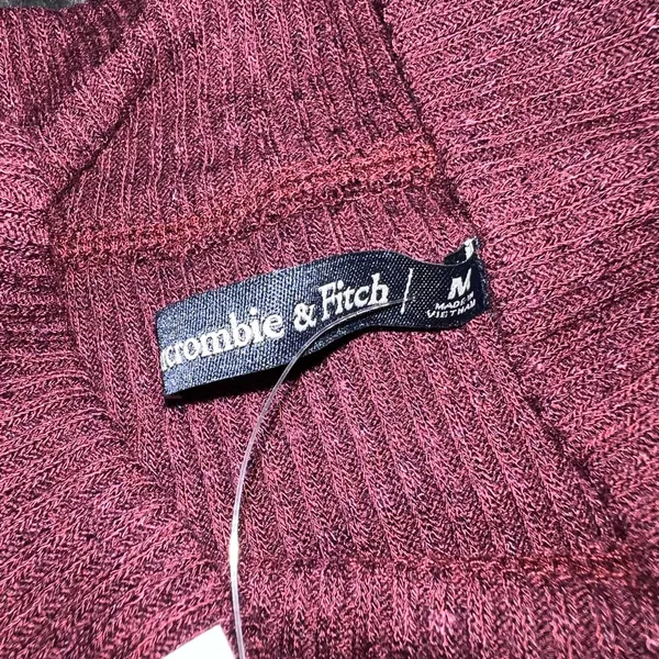Abercrombie & Fitch Burgundy Mock Neck Lettuce Trim Long Sleeve Ribbed Top NWT - Image 3