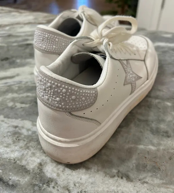 White and Silver Star Sneakers - Image 2