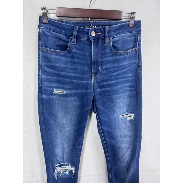 American Eagle 4 Blue Super‎ Hi-Rise Jegging Women's Distressed Raw Hem - Image 4