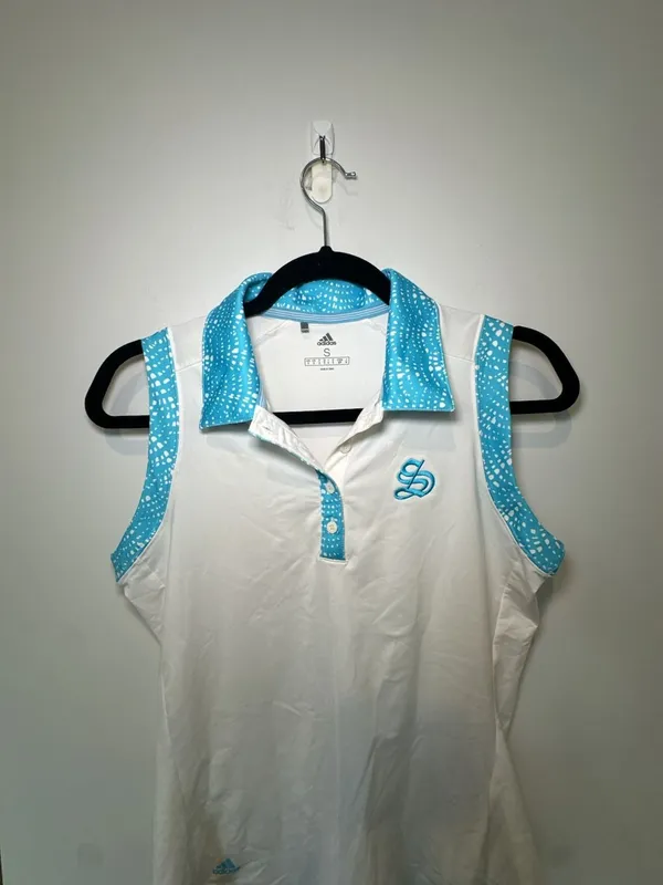 Adidas Women's White Blue Sleeveless Golf Polo Shirt Size S - Image 2