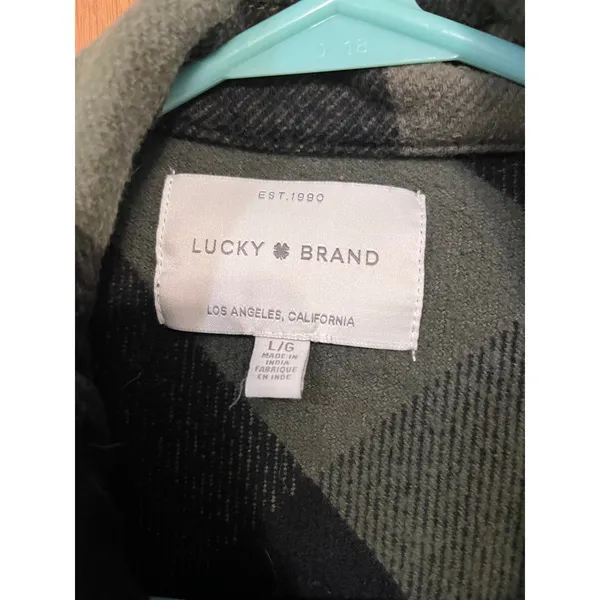 Lucky Brand Oversized Plaid Flannel Shirt Jacket Shacket Green Black L - Image 4
