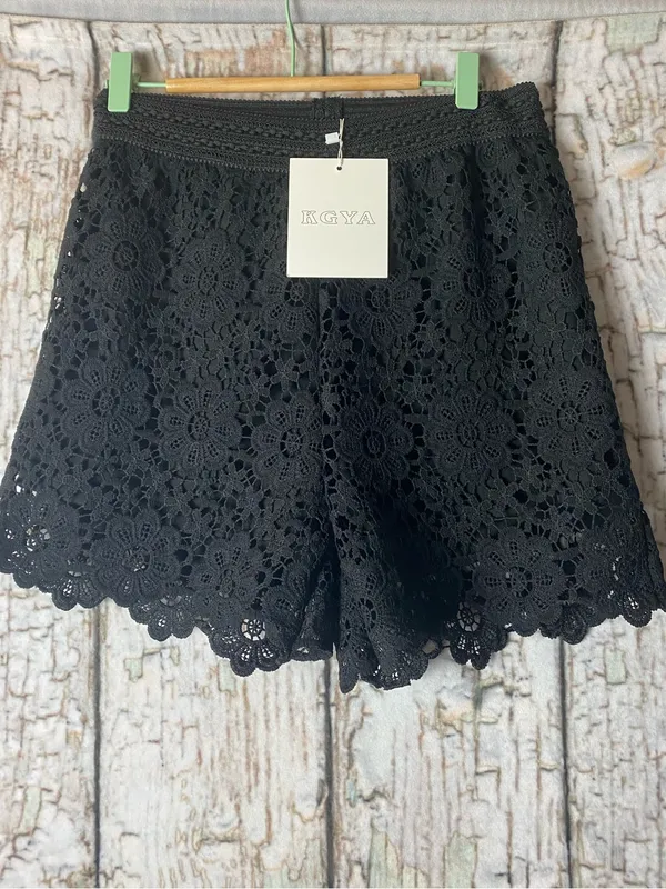 Luxe Black Lace Shorts Summer Chic Goth Grunge Glam Quiet Luxury M - Image 2