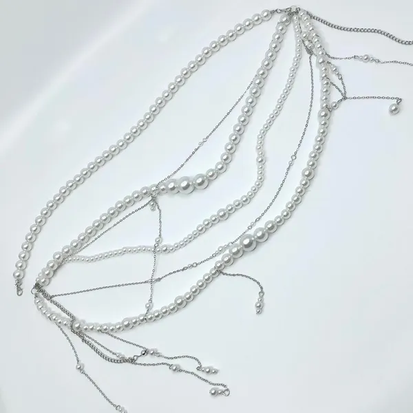 Y2K Coquette White Faux Pearl Layered Draped Chain Belt, 31.5 Inches, X7GA1139 - Image 8