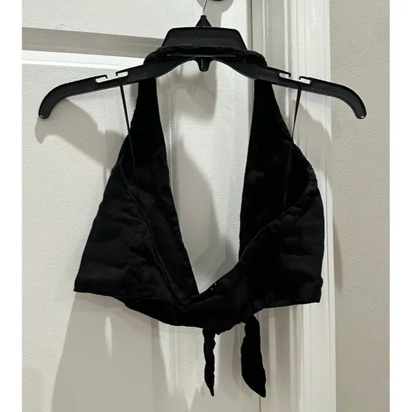 Zara Linen Tie-Front Halter Neck Crop Top - Image 2