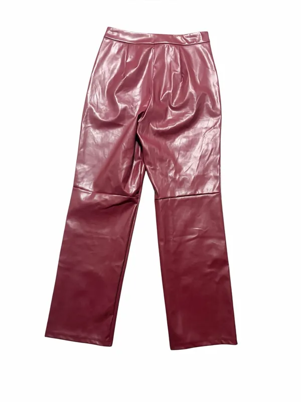 Lulus Vegan Leather High Rise Straight Leg Cropped Burgundy Pants Size Small - Image 3
