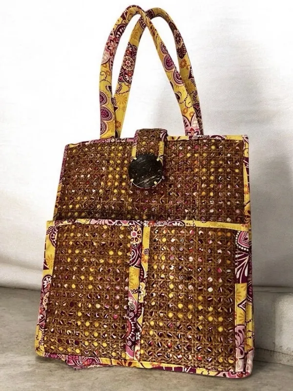 Vera Bradley Woven Straw Rattan Tote Bag Floral Boho Summer Beach Market 🌿 - Image 2