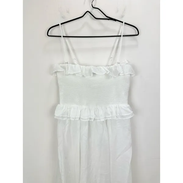 NEW J.Crew Ravenna Dress Ramie Ruffle Lightweight Smocked Midi White Small - Image 8