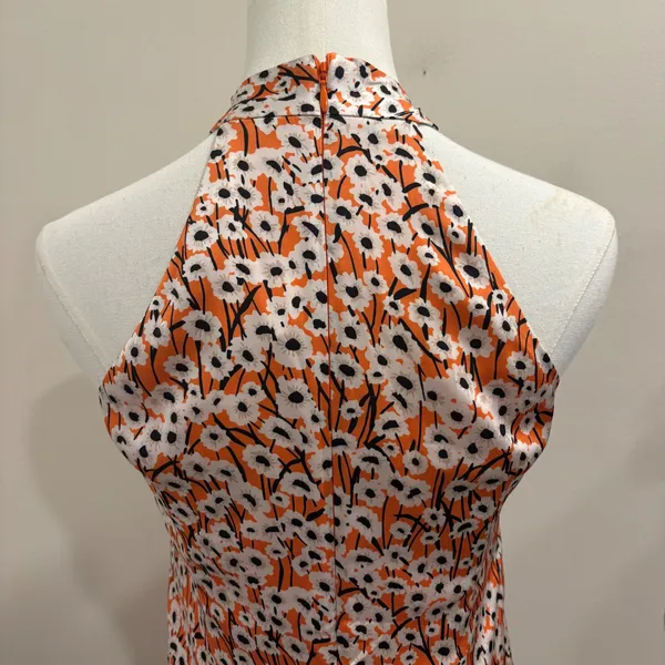 Hutch Campbell Mini Dress Orange White Daisy Floral Ruched Satin Halter L NEW - Image 7