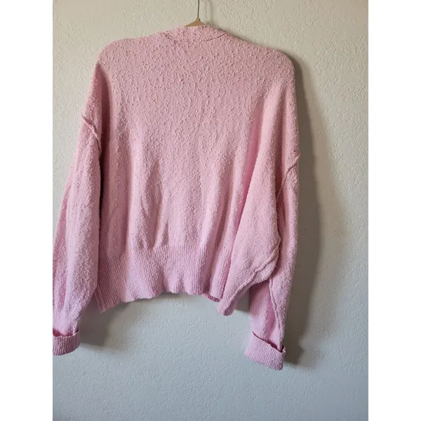 FREE PEOPLE Women’s Cardigan Pink Oversized Vneck Knit Boho Size M - Image 4