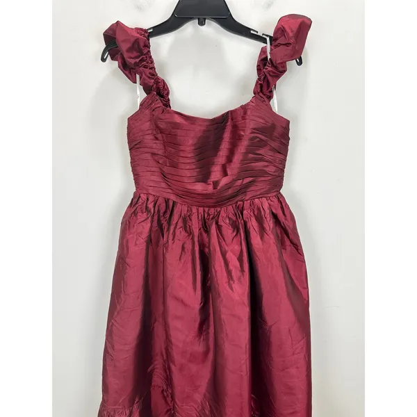 Lulus Poised Passion Wine Red Taffeta Pleated Ruffled Midi Dress Large NWT - Image 6
