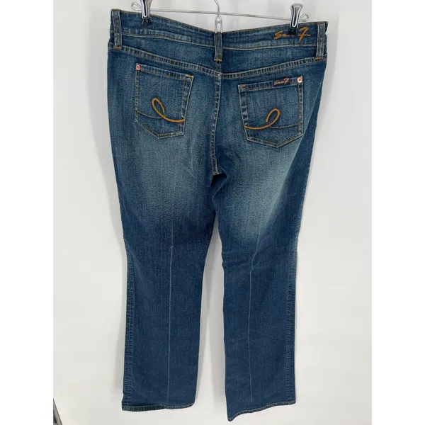 SEVEN7 Bootcut Jeans Women 32 Blue Boot Stretch Medium Wash Embroidered Low Rise - Image 3