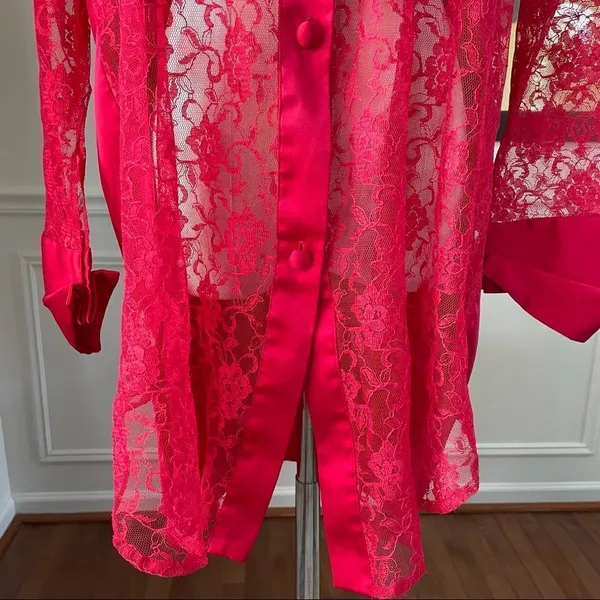 Vintage Gold Label Victoria’s Secret Red Lace Satin Night Shirt Pajamas S - Image 4