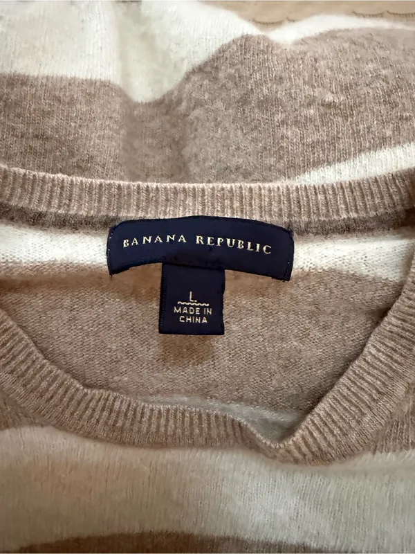 Banana Republic Striped wool blend Crewneck Sweater in Taupe and Cream - Image 5