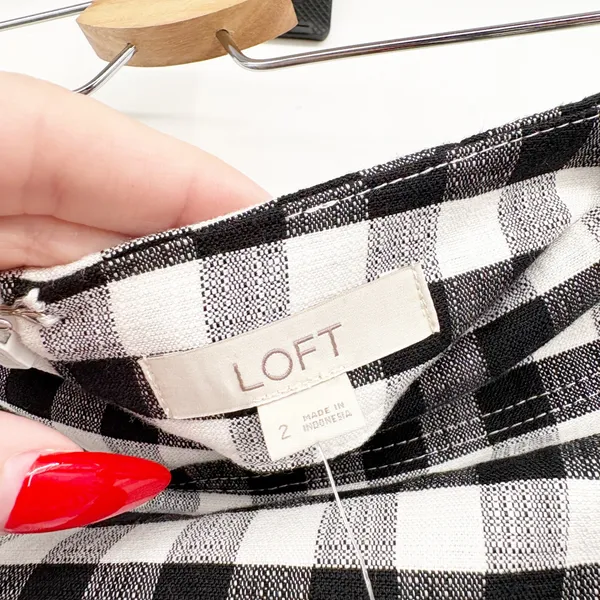 NWT LOFT Womens Black White Gingham Checkered Preppy A-Line Mini Skirt Size 2 - Image 3