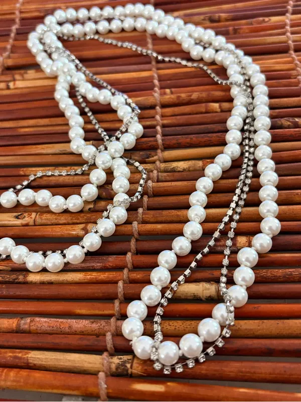 White House Black Market Multi-Strand White Pearl and Silver Chain Necklace 50” - Image 6