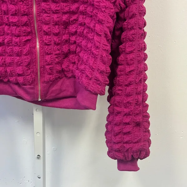 Jolie & Joy Popcorn Texture Cropped Bomber Jacket Magenta Pink Zip Up Medium - Image 5