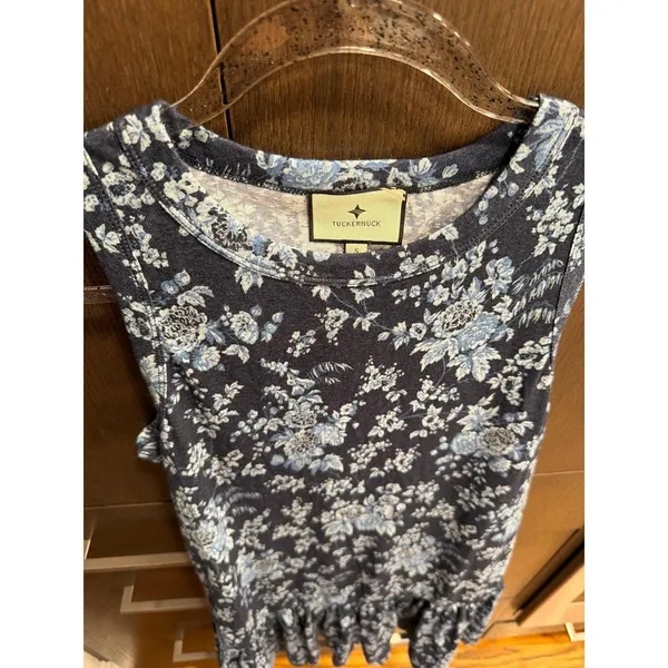 Tuckernuck Pomander Place dress navy blue floral print ruffle small - Image 2