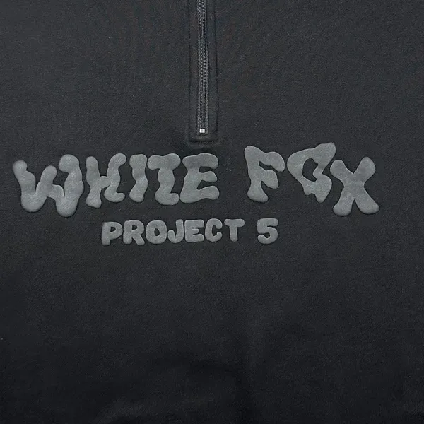 White Fox Project 5 Quarter Zip Pullover Black Oversized Sweatshirt M/L Graphic - Image 2