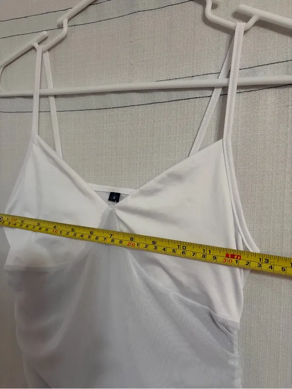 Midi Dress White Ruched Mesh Bust Slip women’s size Small NWOT(E72) - Image 7
