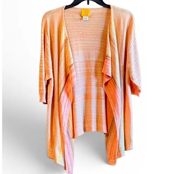 Ruby Rd Womens XL Cardigan Peach Orange Gold Metallic Shimmer Open‎ Front Knit - Image 3
