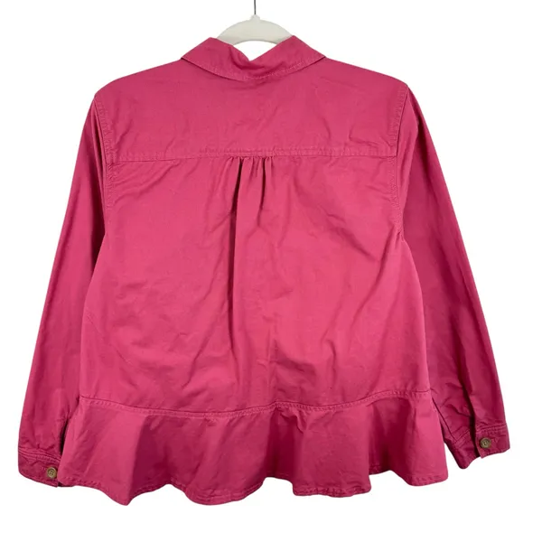 D & Co. 100% Cotton Pink‎ Collared Peplum Button Up Lightweight Shacket Size M - Image 4