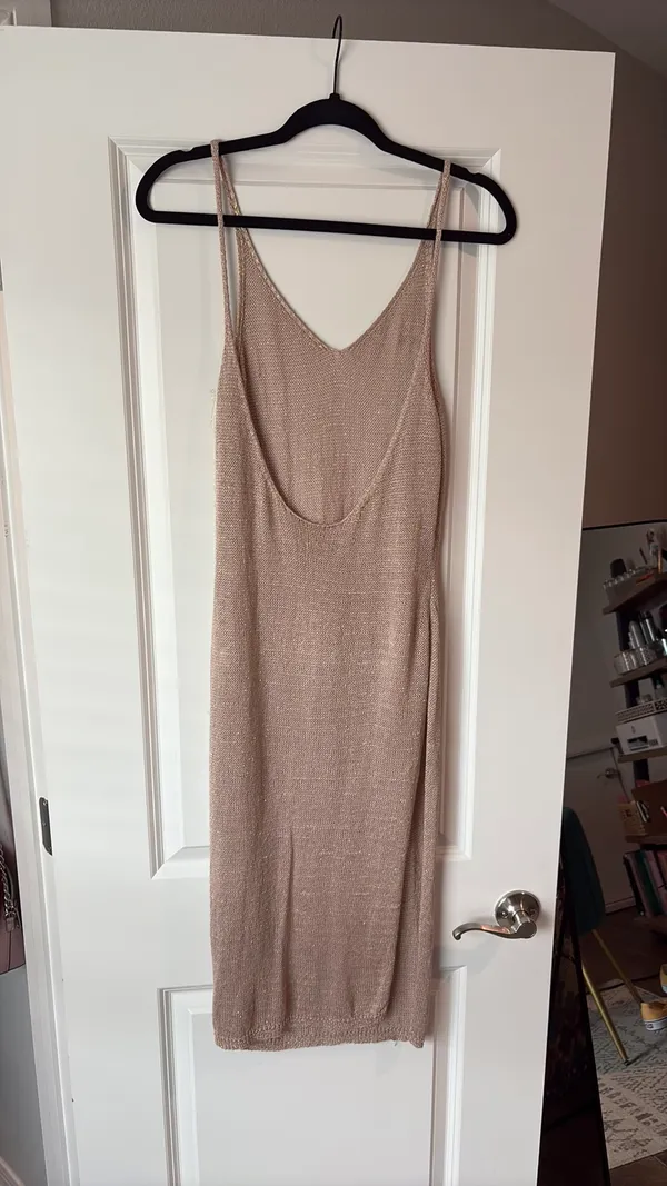 Sheer knit dress Tan Size L - Image 2