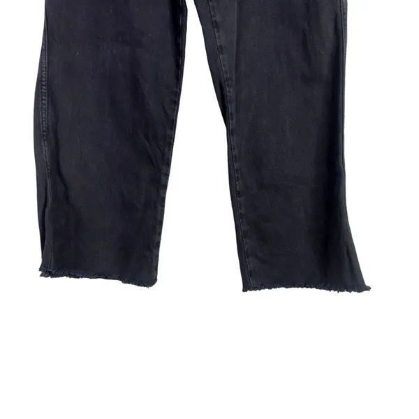 Zara Relaxed Fit Utility Style Wide Leg High Rise Raw Hem Jeans Pockets M Black - Image 8