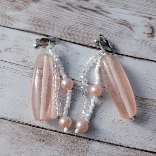 Vintage Clip On Earrings Peachy Pink Dangle - Fair Condition - Image 2