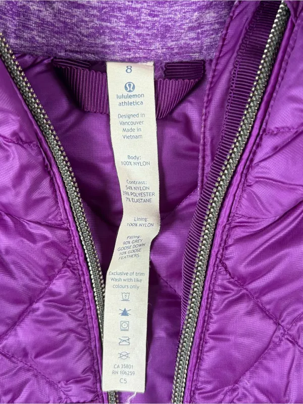 Lululemon Goose Down For A Run Zip Up Violet Puffer Quilted Coat Women's Sz 8 - Image 5