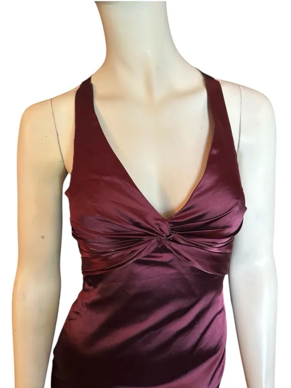 Monvelli Elegant Halter Satin Floor Mermaid Prom Gown Wine Size 2 NWT - Image 2