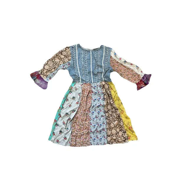 Young Threads Boho Dress Small Embroidered Grey Patchwork Mini Western Hippie - Image 4