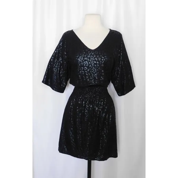 White House | Black Market NWT!! Kimono Sleeve Smocked Waist Dress Leopard Foil Mini Animal X-Small - Image 2