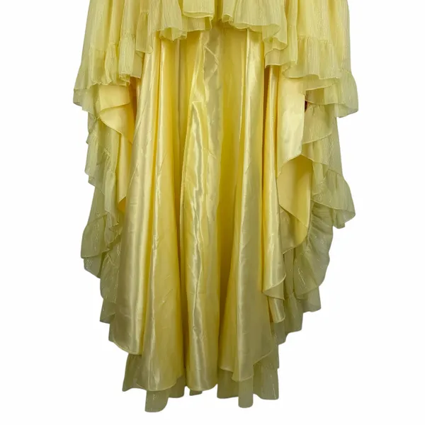 Mac Duggal Strapless Chiffon Hi Low Evening Gown Lemon Yellow Size 14 - Image 8