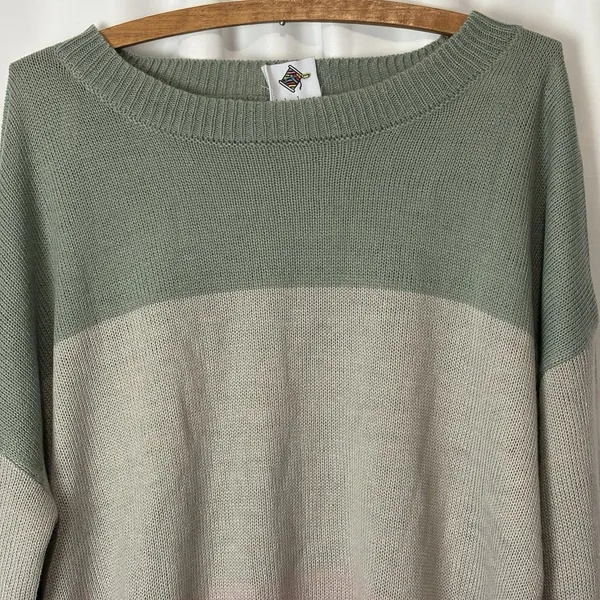 Like Love Colorful Striped Color Block Sweater Size 2X Green Pink Beige Muted - Image 2