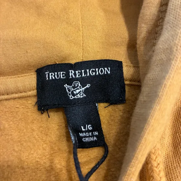 NWT True Religion Women’s Collegiate Zip Up Hoodie Yellow Size L - Image 4