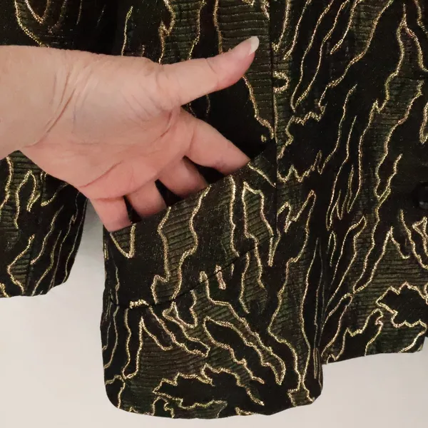 Metallic Tiger Print Brocade Blazer Womens Size S Gold Black Evening NYE Party - Image 3