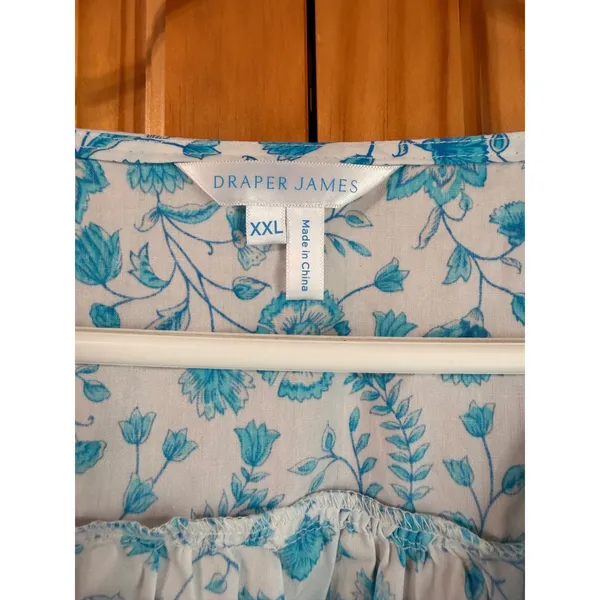 Draper‎ James XXL V-Neck Puff Sleeve Floral Top Blue Paisley Cotton Blouse NWOT - Image 4