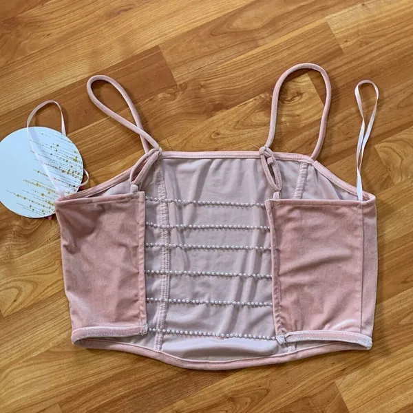 Mixed Threads Pink Crop Top with pearls in‎ the back - Image 2