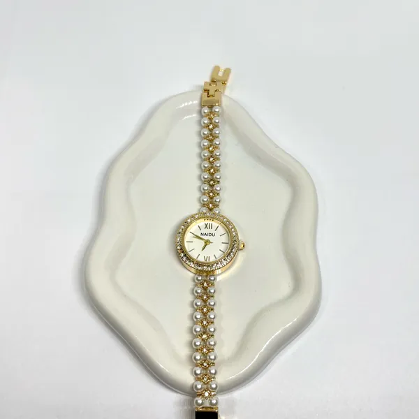 Gold and Pearl dainty vintage style watch - Image 2