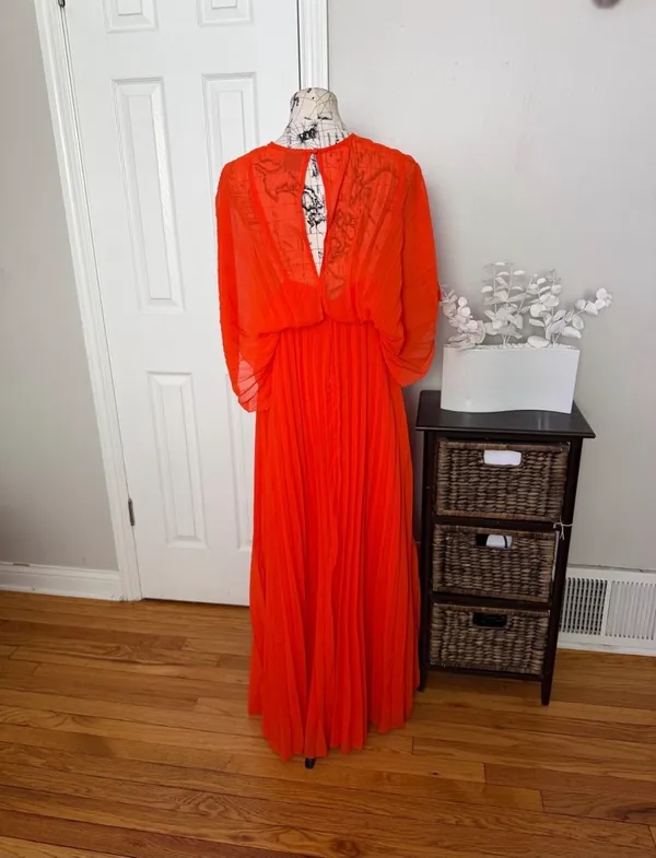 ASOS Pleated Maxi Dress Draped Balloon Cutout Sleeves Sz 8 vibrant flowy - Image 5