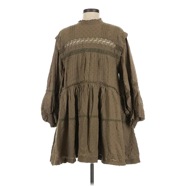 PILCRO Anthropologie Olive Swiss Dot Lace Trim Babydoll Mini Dress M Boho - Image 5