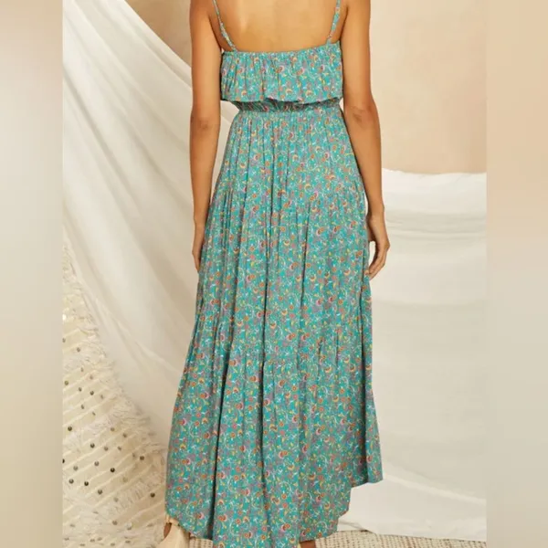 Green Floral Ruffle Boho Maxi Dress - Image 2