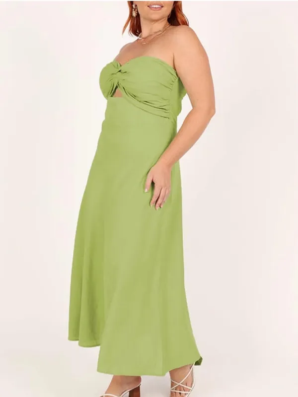 Twist Front Strapless Sweetheart Neckline Midi Dresses for Women Smocked dress - Image 5