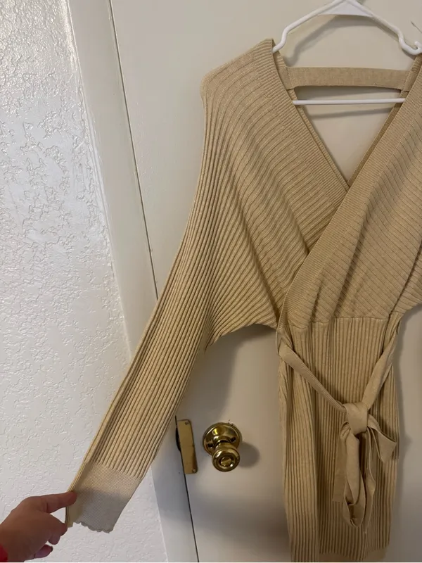 Windsor Ribbed Knit Tie-Front Mini Sweater Dress Size L - Image 3