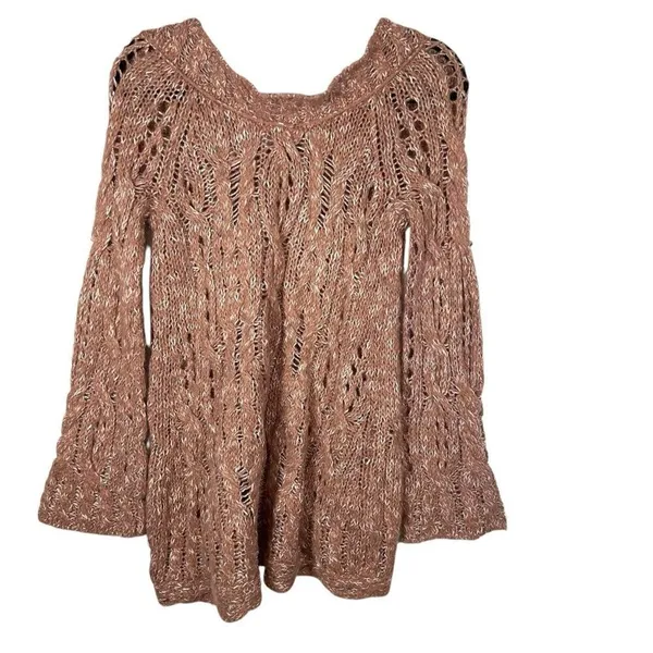 Free People Mauve Bell Long Sleeve‎ Knit Pullover Boat Neck Women Sweater Size L - Image 2