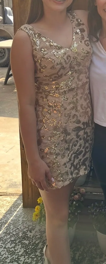 Gold sequence dress size small - Image 3