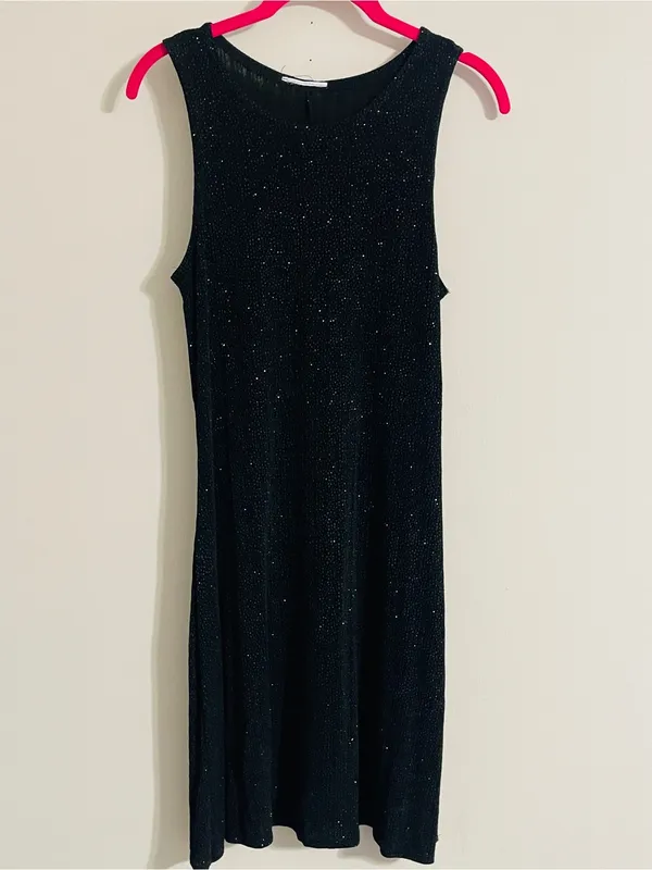 Vintage Y2K Little Black Sparkle Dress Sz XS Slinky Glitter Formal Wedding Guest - Image 5